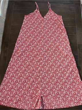 LILBETTER Red Floral Slip Dress with White Blossom Print Pockets Women's Large